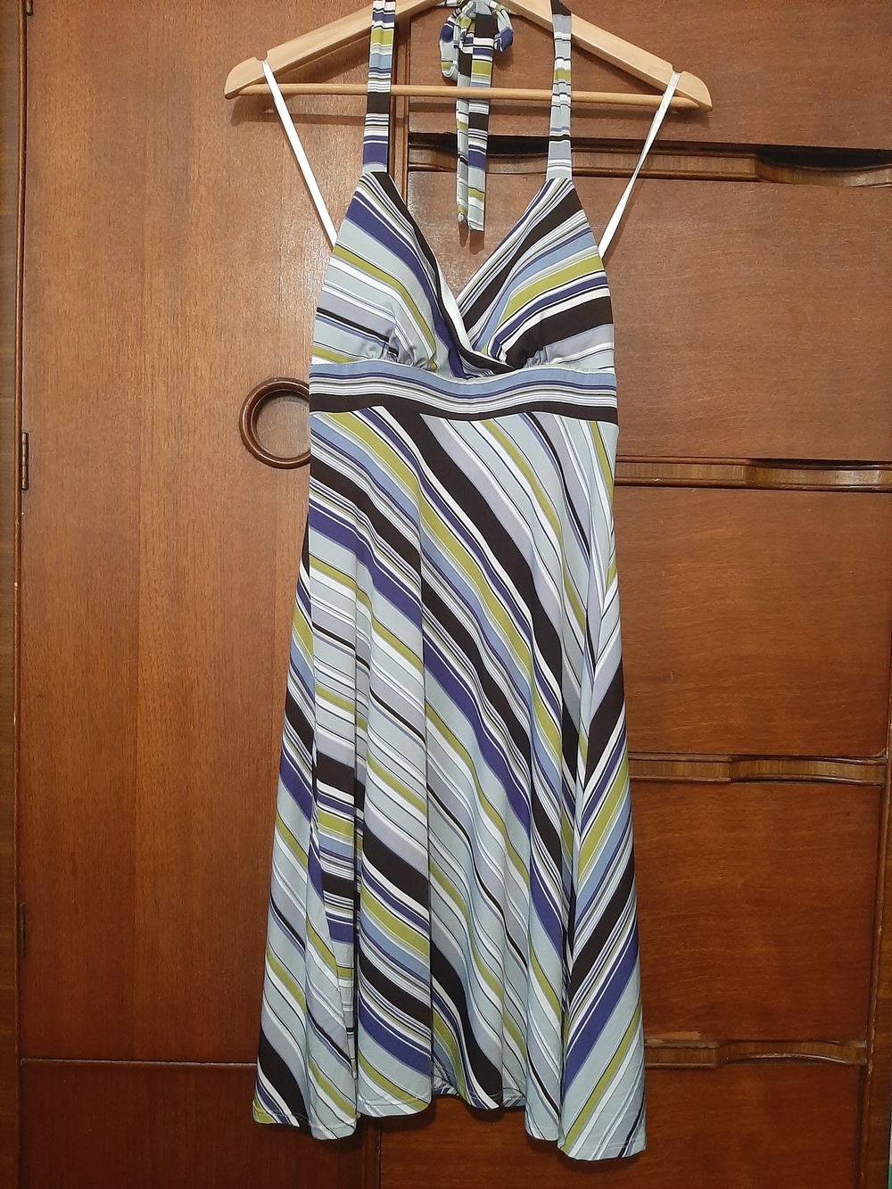 Tailor B. Moss Striped Halter Midi Dress in Purple, Green & White